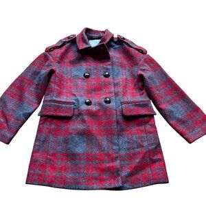 Burberry Girls 10Y NEW Red Gray Plaid Agnella Wool Blend Double-Breasted Coat